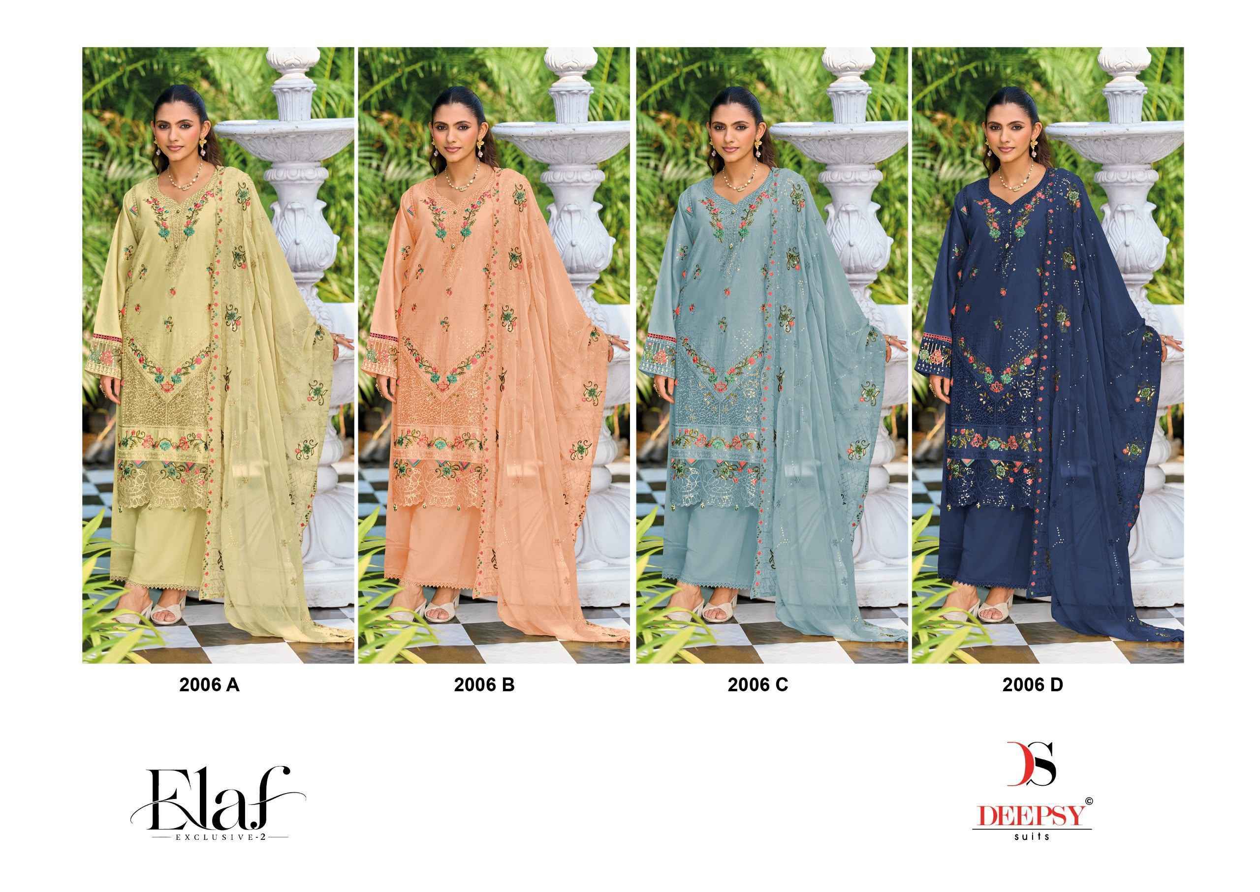 Deepsy Elaf Exclusive Vol 2 D No 2006 Lawn Cotton Dress Material 4 pcs Catalogue