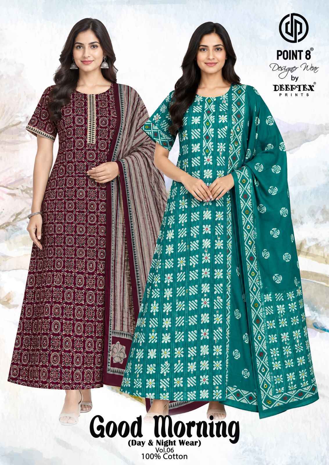 Deeptex Good Morning Vol 6 Cotton Nighty With Dupatta 10 pcs Catalogue