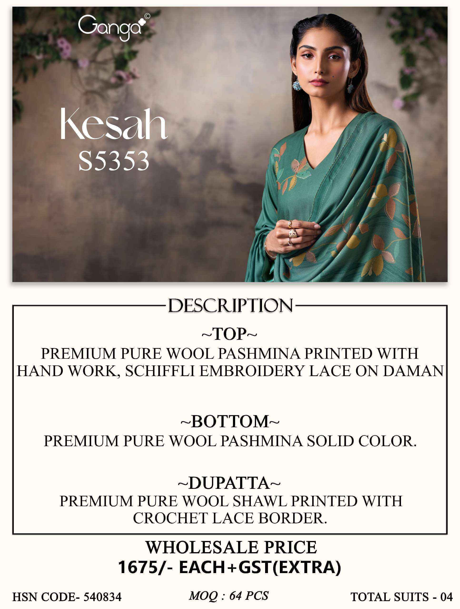 Ganga Kesah 5353 Pashmina Dress Material 4 pcs Catalogue