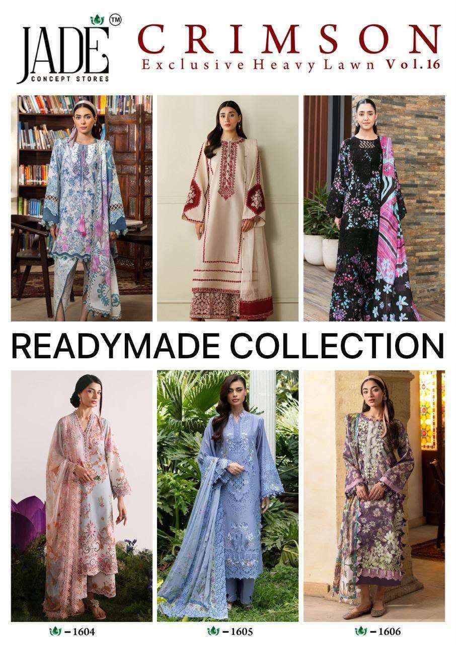 Jade Crimson Vol 16 Readymade Lawn Cotton Dress 6 pc Cataloge