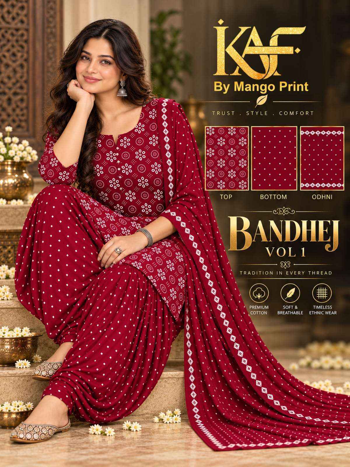 KAF Fabric Bandhej Vol 1 Cotton Dress Material 10 Pcs Catalouge