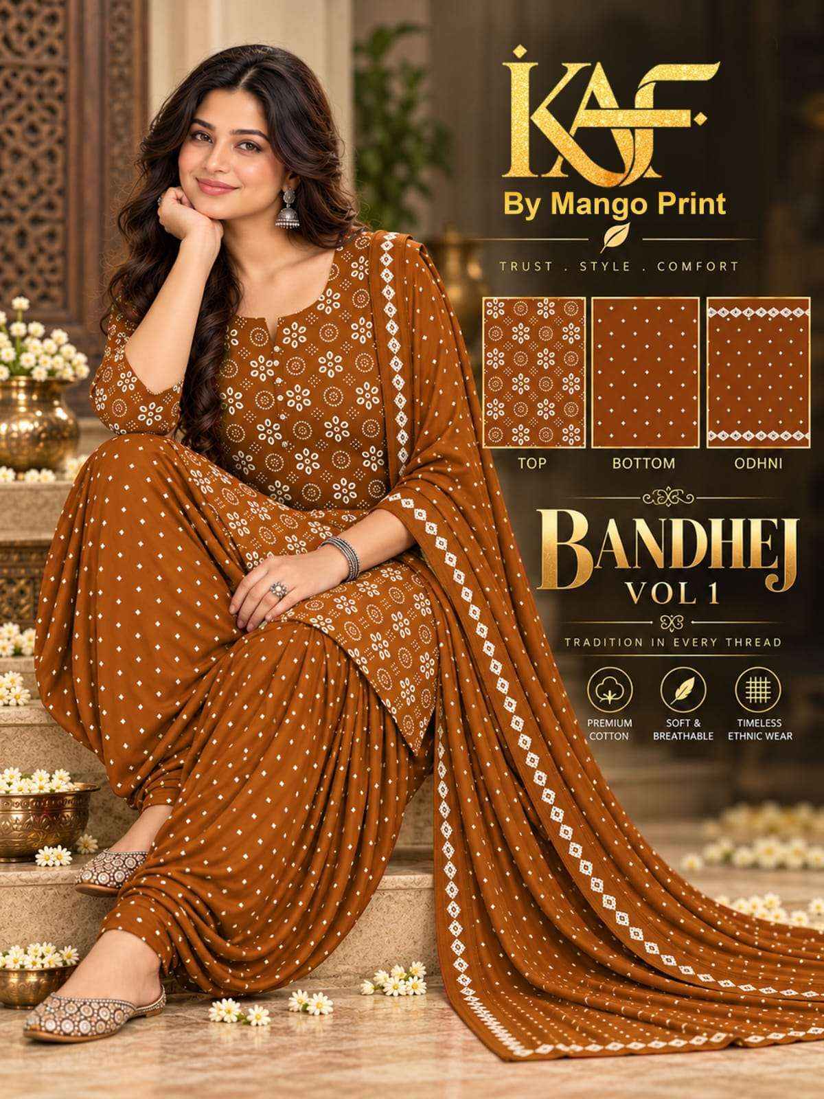 KAF Fabric Bandhej Vol 1 Cotton Dress Material 10 Pcs Catalouge