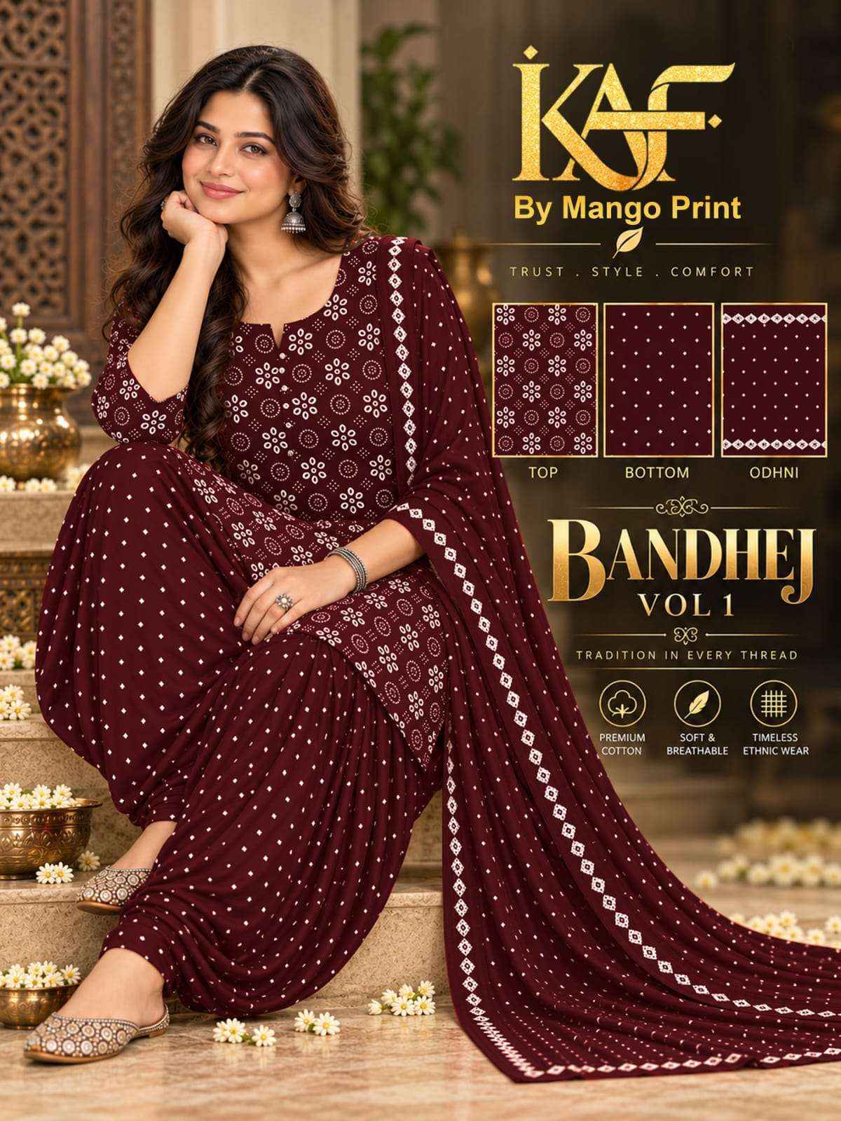 KAF Fabric Bandhej Vol 1 Cotton Dress Material 10 Pcs Catalouge