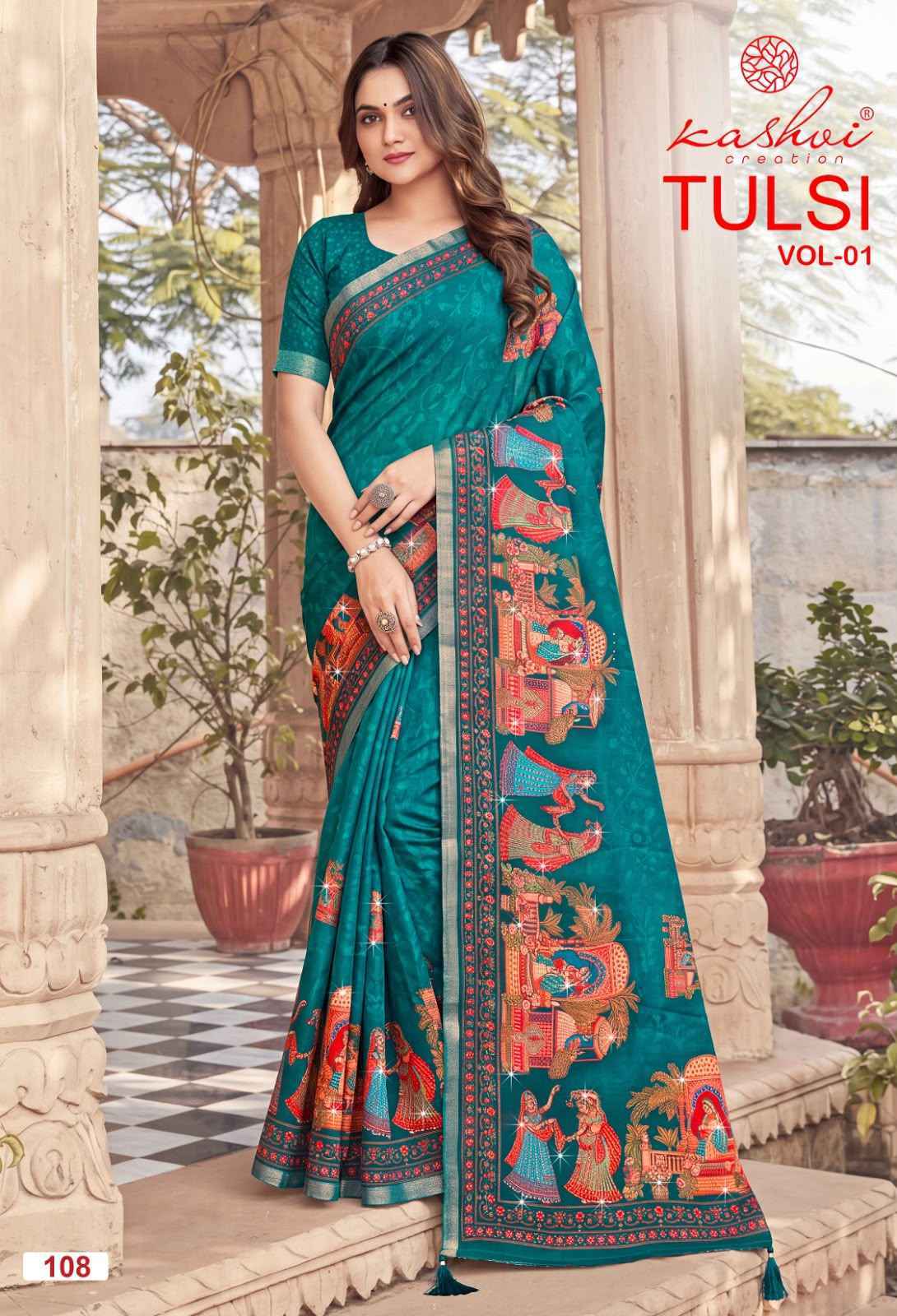 Kashvi Tulsi Dull Moss Saree 8 pcs Catalogue