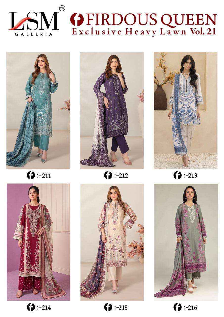 LSM Galleria Firdous Queen Lawn Vol 21 Lawn Cotton Dress Material 6 pcs Catalogue
