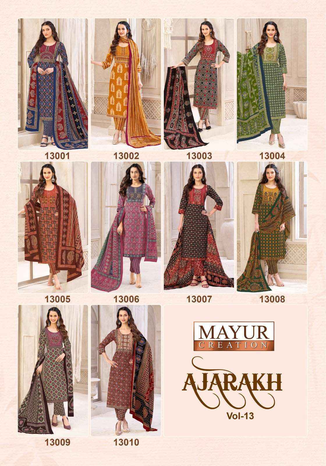 Mayur Creation Ajarakh Vol 13 Readymade Cotton Dress 10 pcs Catalogue