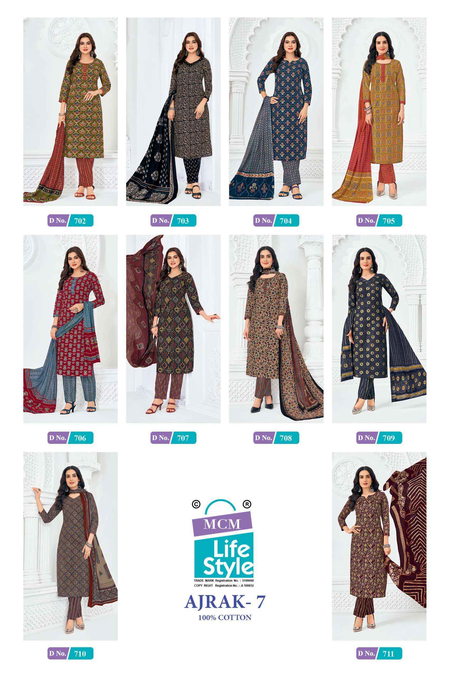 MCM Lifestyle Ajrak Vol 7 Readymade Cotton Dress 10 pcs Catalogue