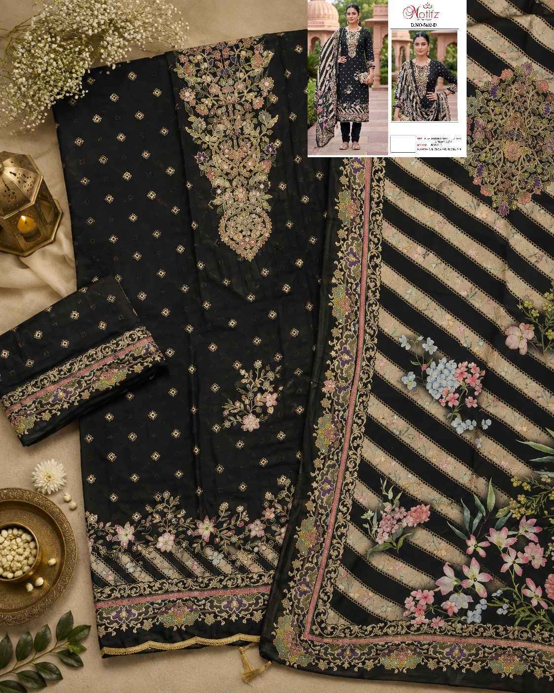 Motifz D No 5432 Viscos Maslin Dress Material 4 pcs Catalogue