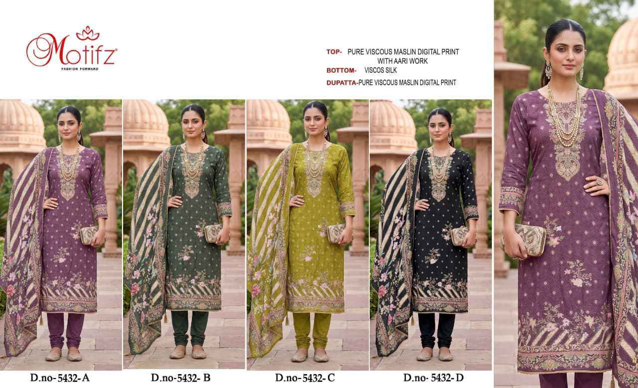 Motifz D No 5432 Viscos Maslin Dress Material 4 pcs Catalogue