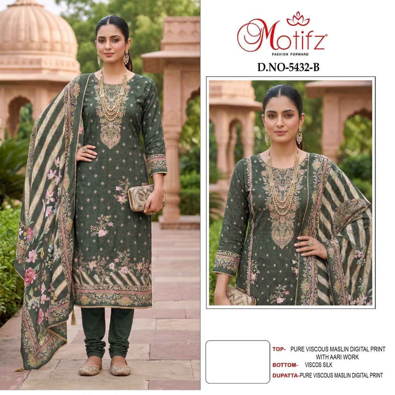 Motifz D No 5432 Viscos Maslin Dress Material 4 pcs Catalogue
