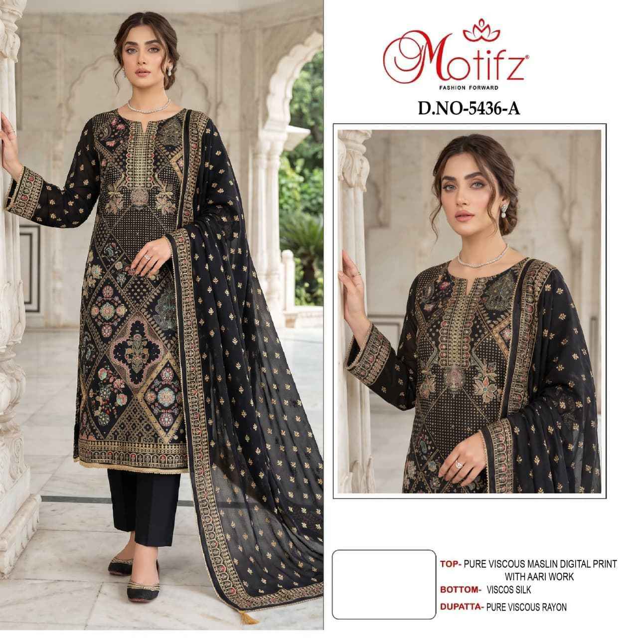 Motifz D No 5436 Viscos Maslin Dress Material 4 pcs Catalogue