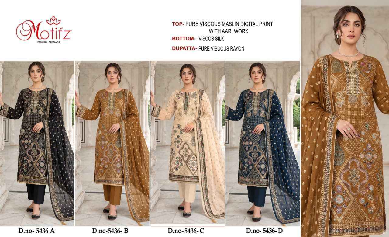 Motifz D No 5436 Viscos Maslin Dress Material 4 pcs Catalogue