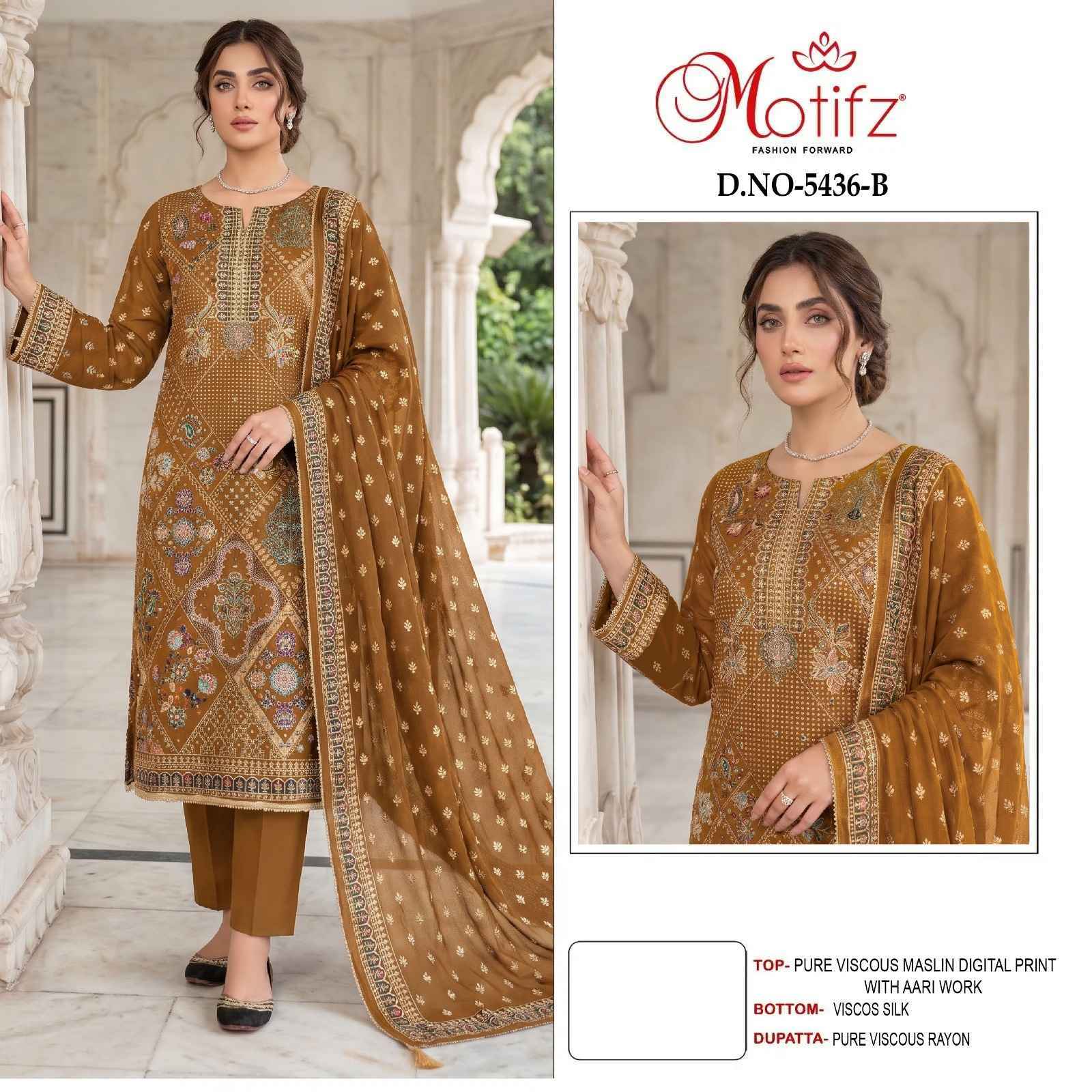 Motifz D No 5436 Viscos Maslin Dress Material 4 pcs Catalogue