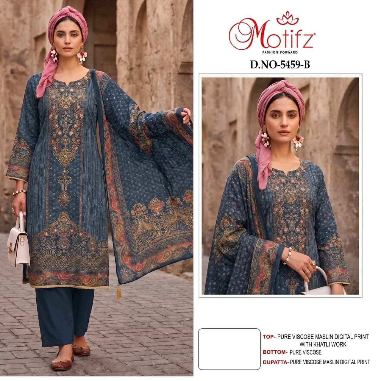 Motifz D No 5459 Viscos Maslin Dress Material 4 pcs Catalogue