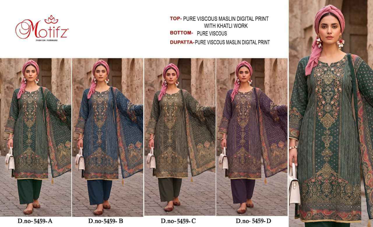 Motifz D No 5459 Viscos Maslin Dress Material 4 pcs Catalogue