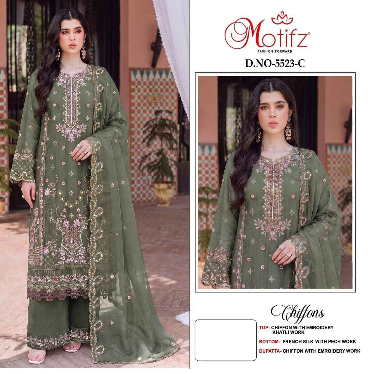 Motifz D No 5523 Siffon Dress Material 4 pcs Catalogue