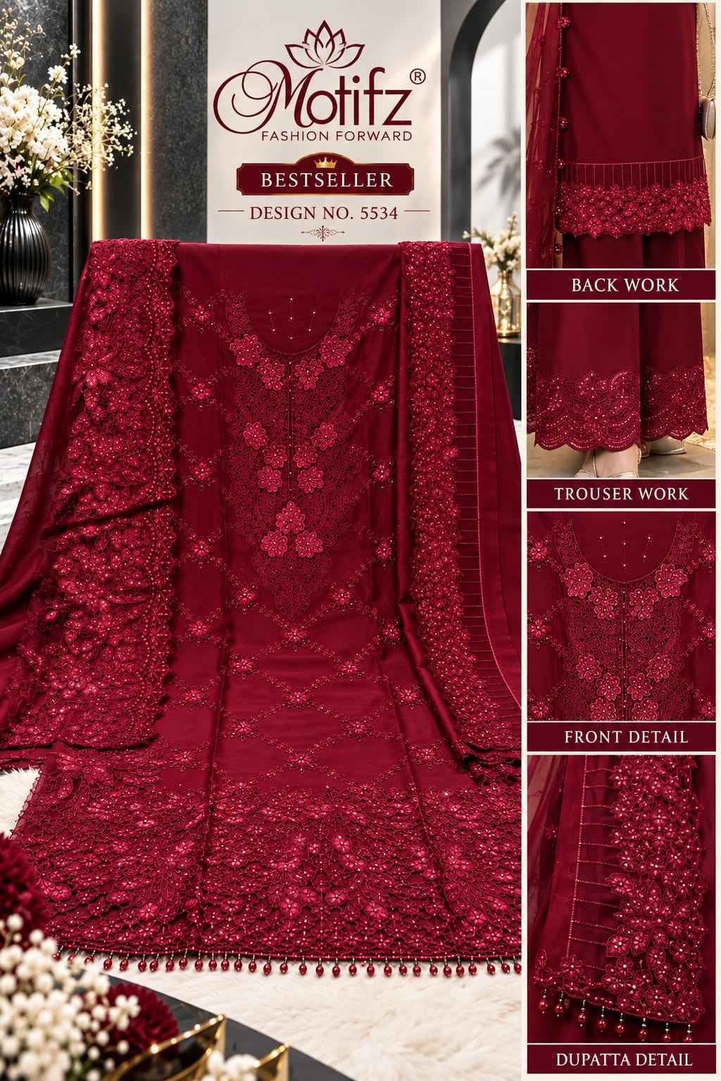 Motifz D No 5534 Siffon Dress Material 4 pcs Catalogue