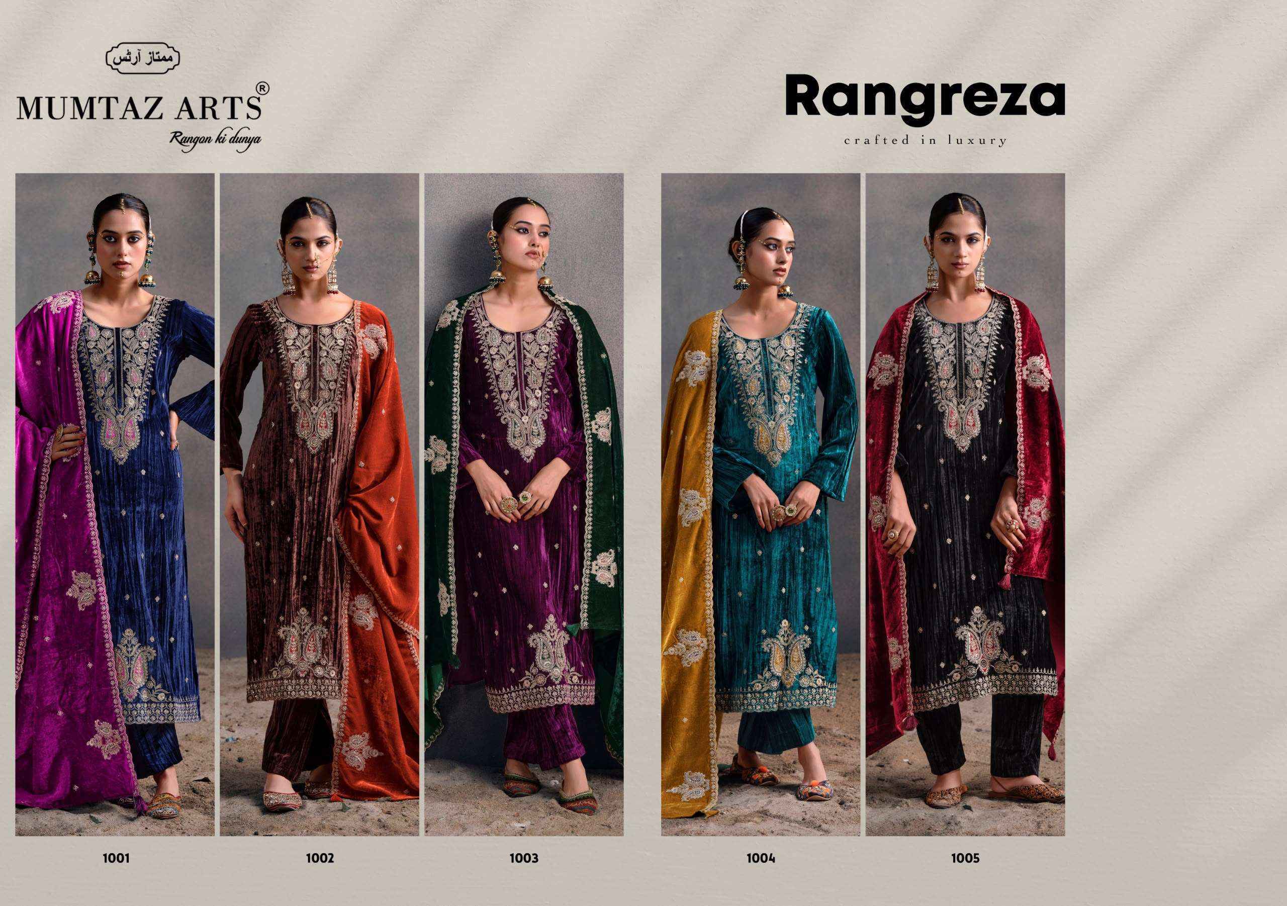 Mumtaz Arts Rangreza Velvet Dress Material 5 pcs Catalogue