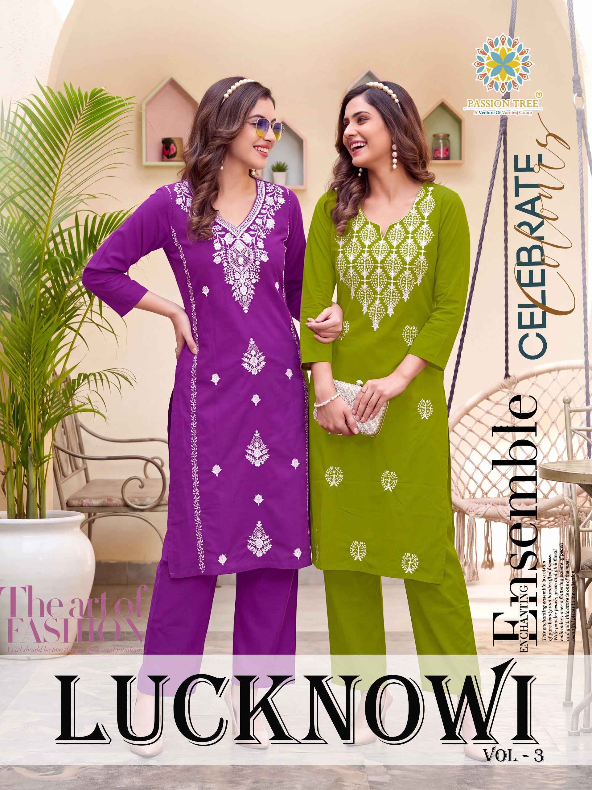Passion Tree Lucknowi Vol 3 Dhabu Cotton Kurti With Plazzo 6 pcs Catalogue