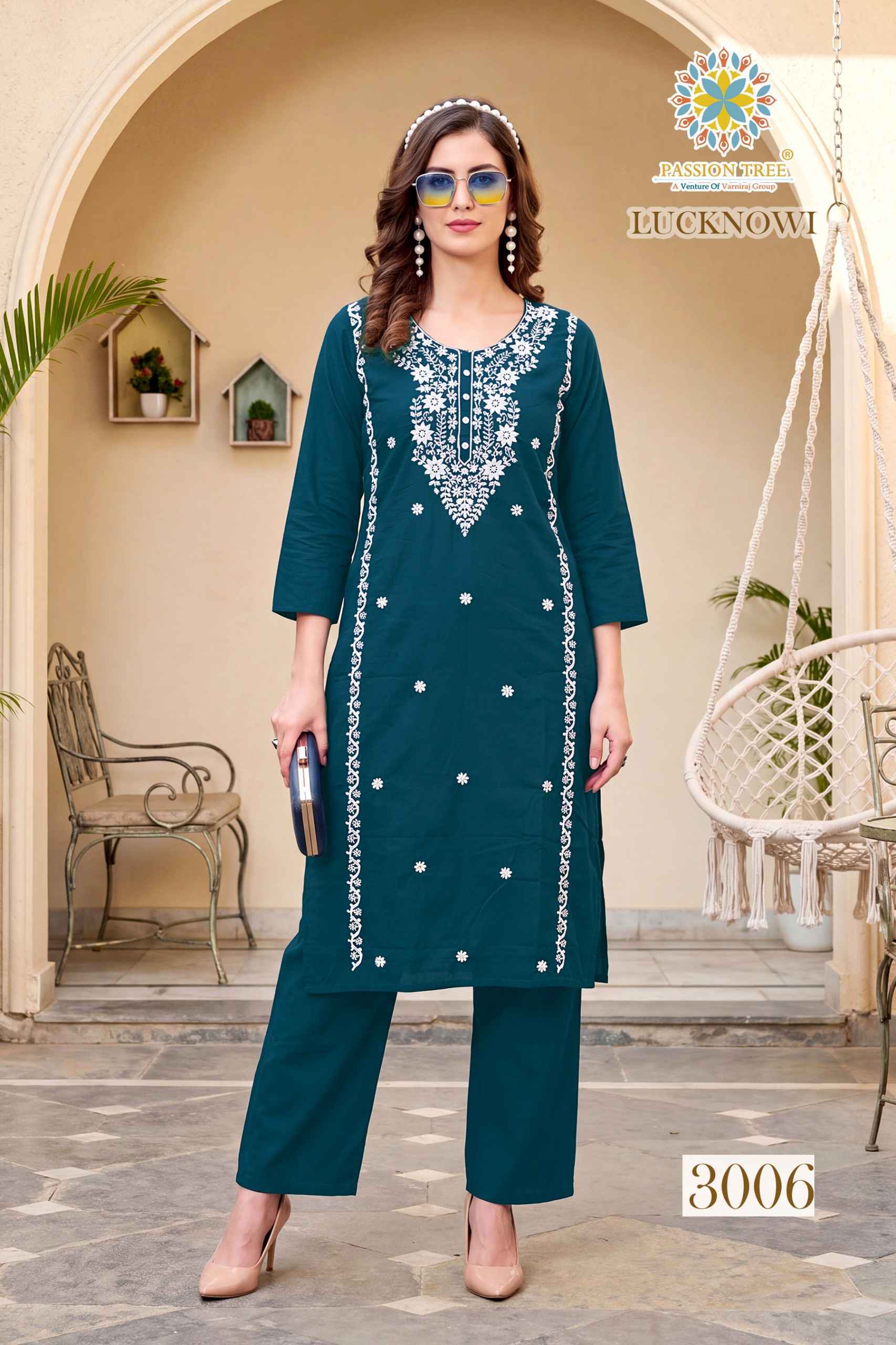 Passion Tree Lucknowi Vol 3 Dhabu Cotton Kurti With Plazzo 6 pcs Catalogue