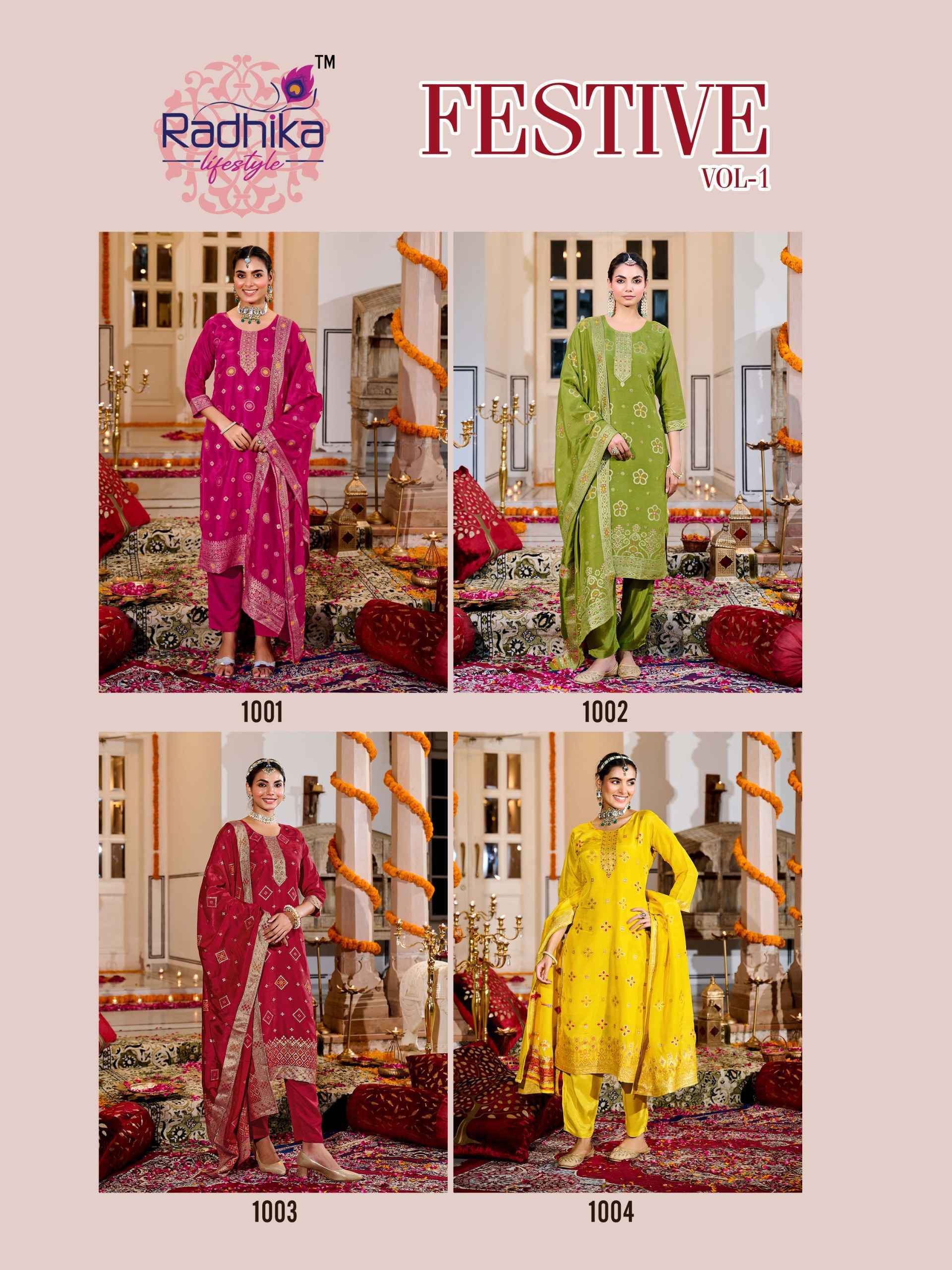 Radhika Lifestyle Festive Vol 1 Dola Silk Jacquard Kurti Combo 4 pcs Catalogue