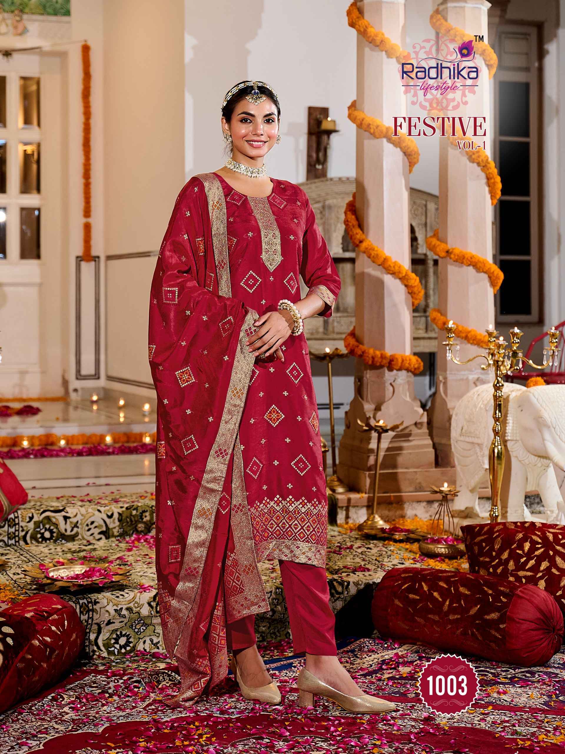 Radhika Lifestyle Festive Vol 1 Dola Silk Jacquard Kurti Combo 4 pcs Catalogue