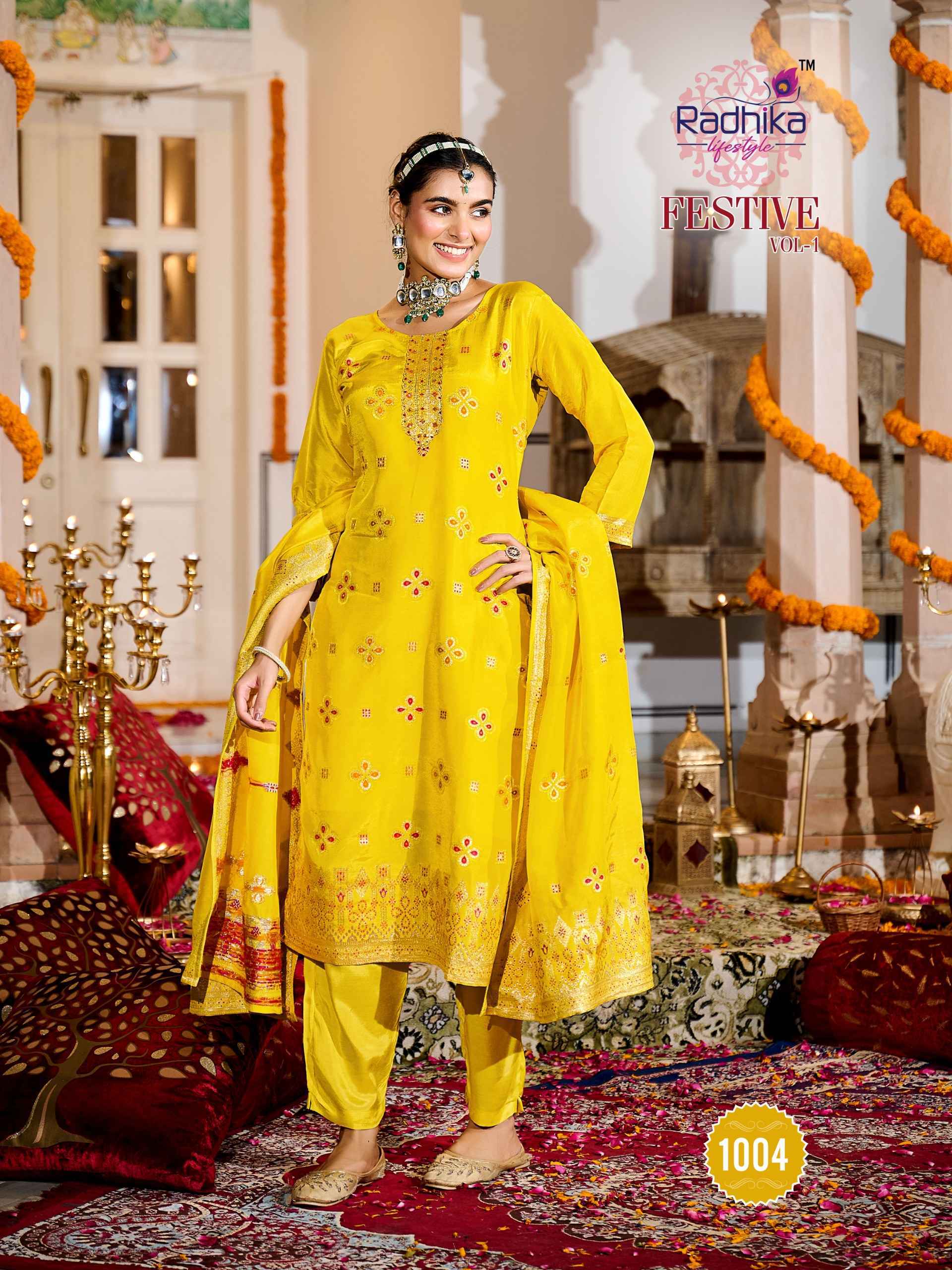Radhika Lifestyle Festive Vol 1 Dola Silk Jacquard Kurti Combo 4 pcs Catalogue
