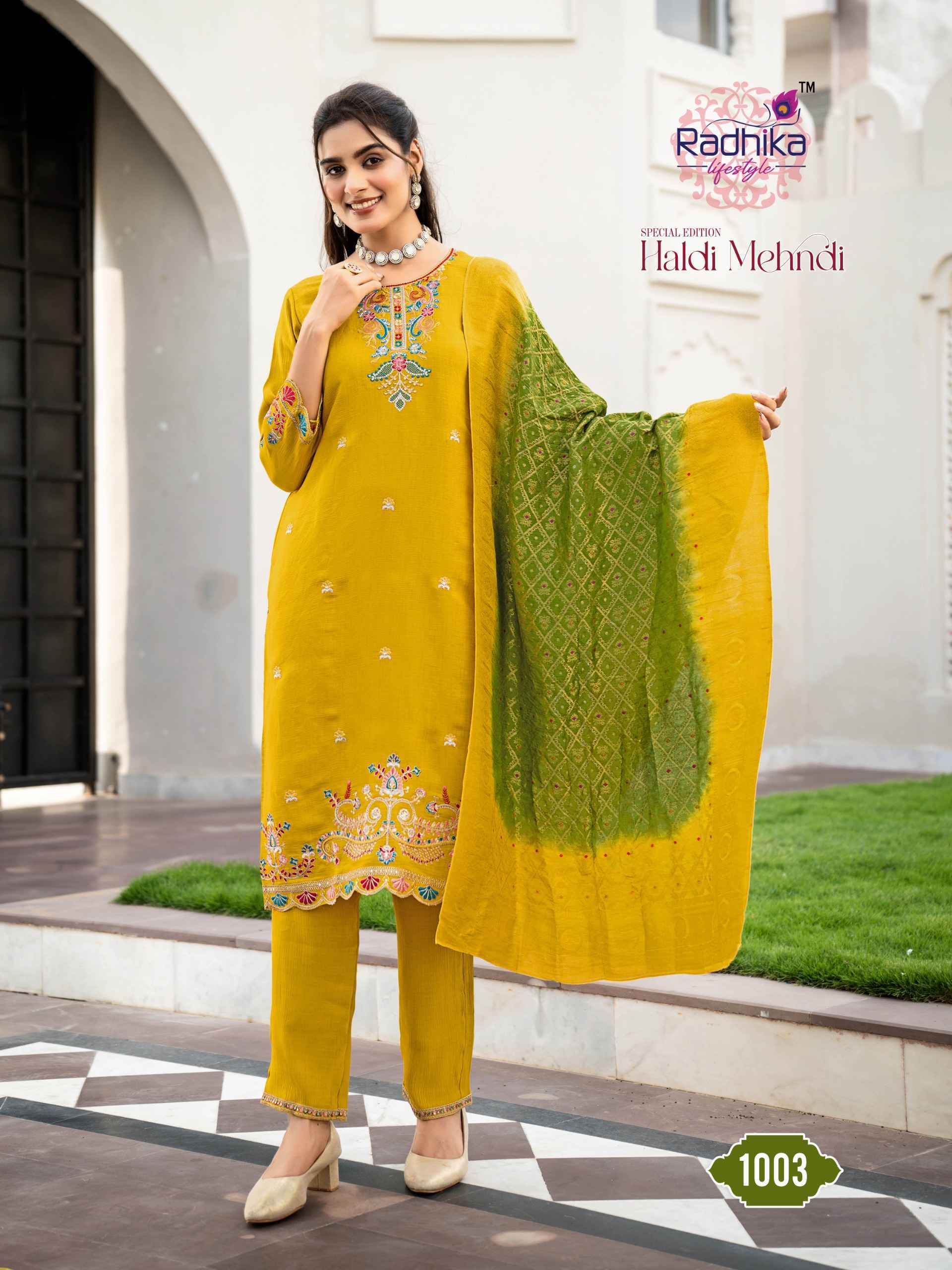 Radhika Lifestyle Haldi Mehndi Vol 1 Meronika Schiffon Kurti Combo 4 pcs Catalogue