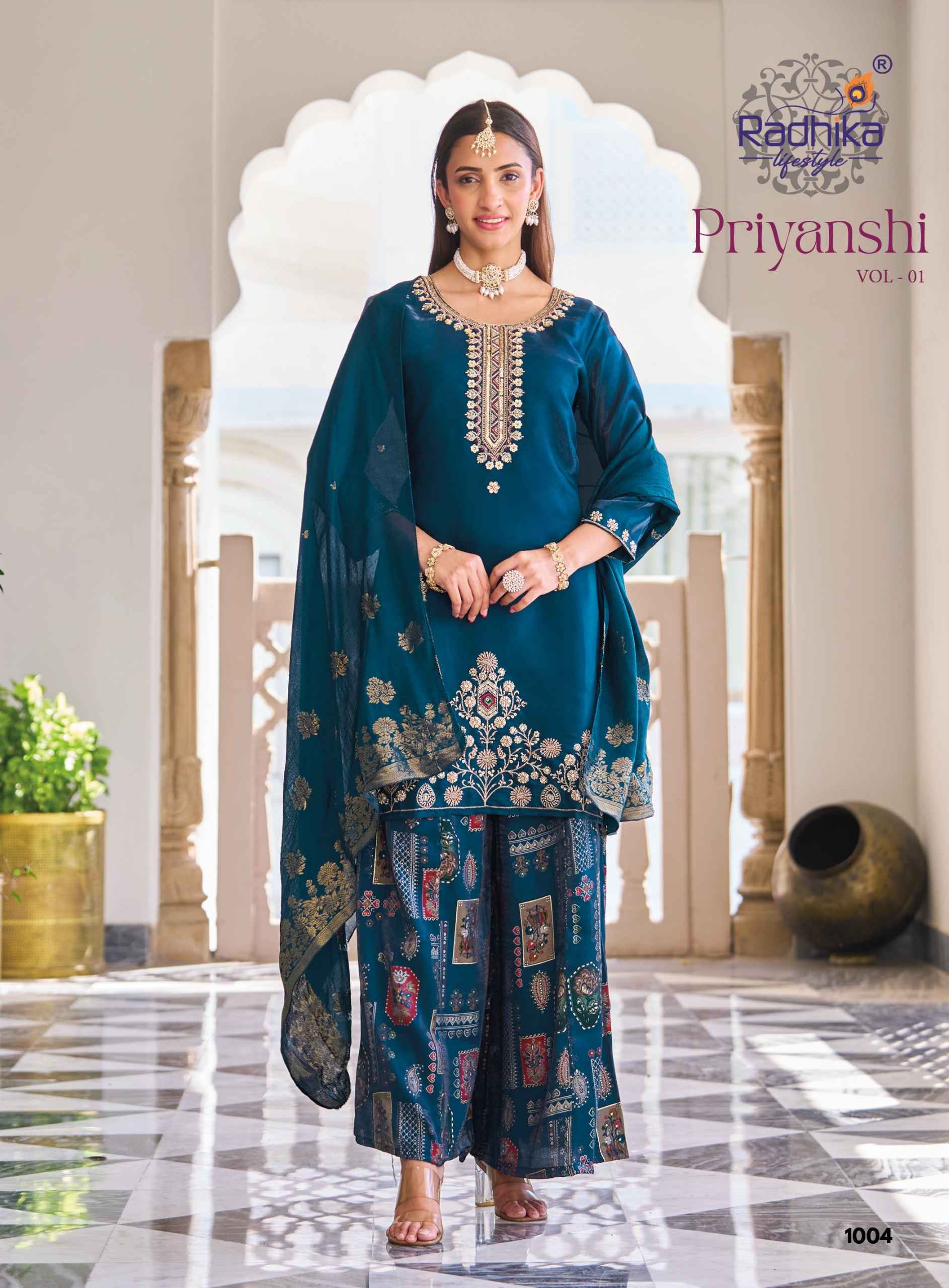 Radhika Lifestyle Priyanshi Vol 1 Roman Glass Silk Kurti Combo 6 pcs Catalogue