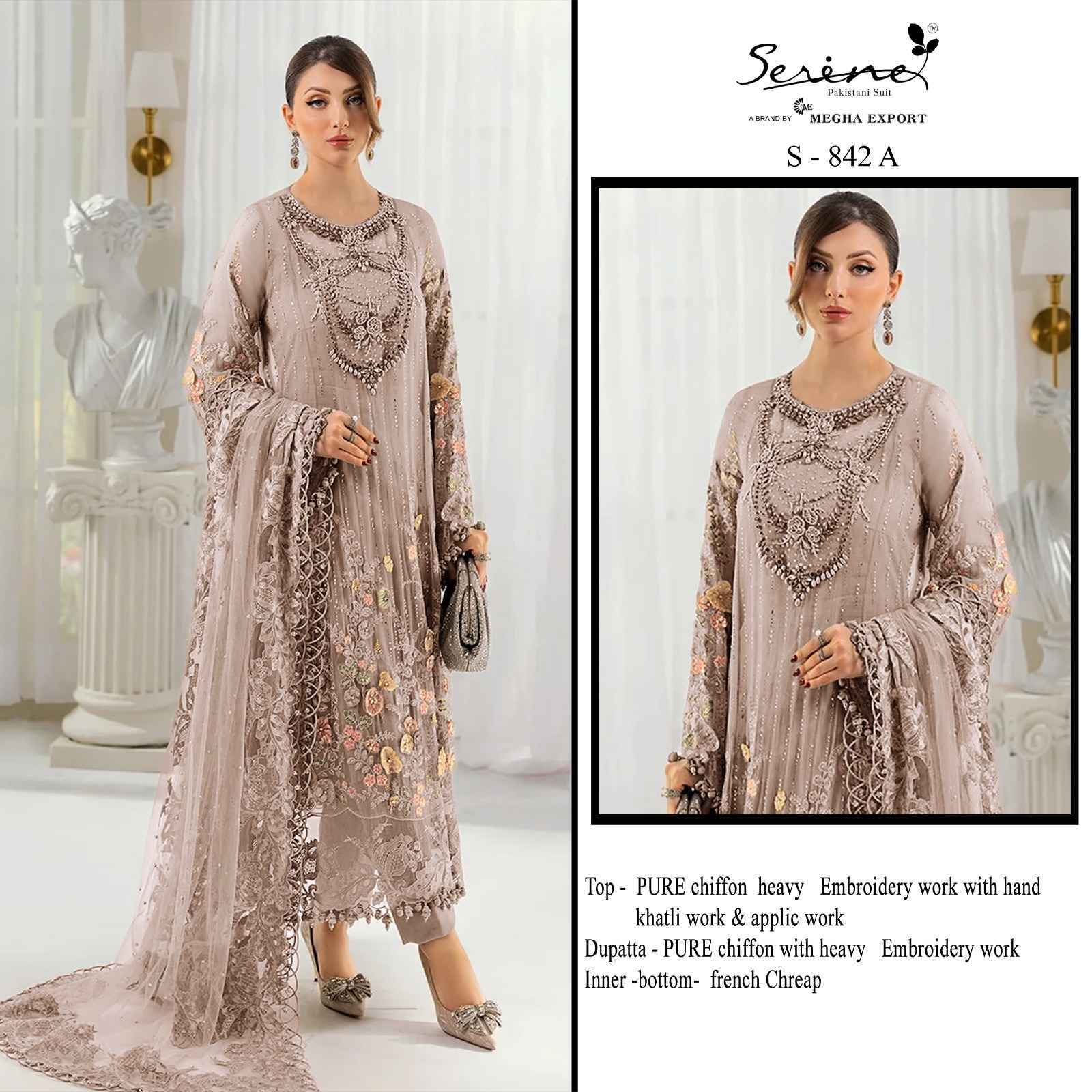 Serine D No S 842 Chiffon Dress Material 4 pcs Catalogue