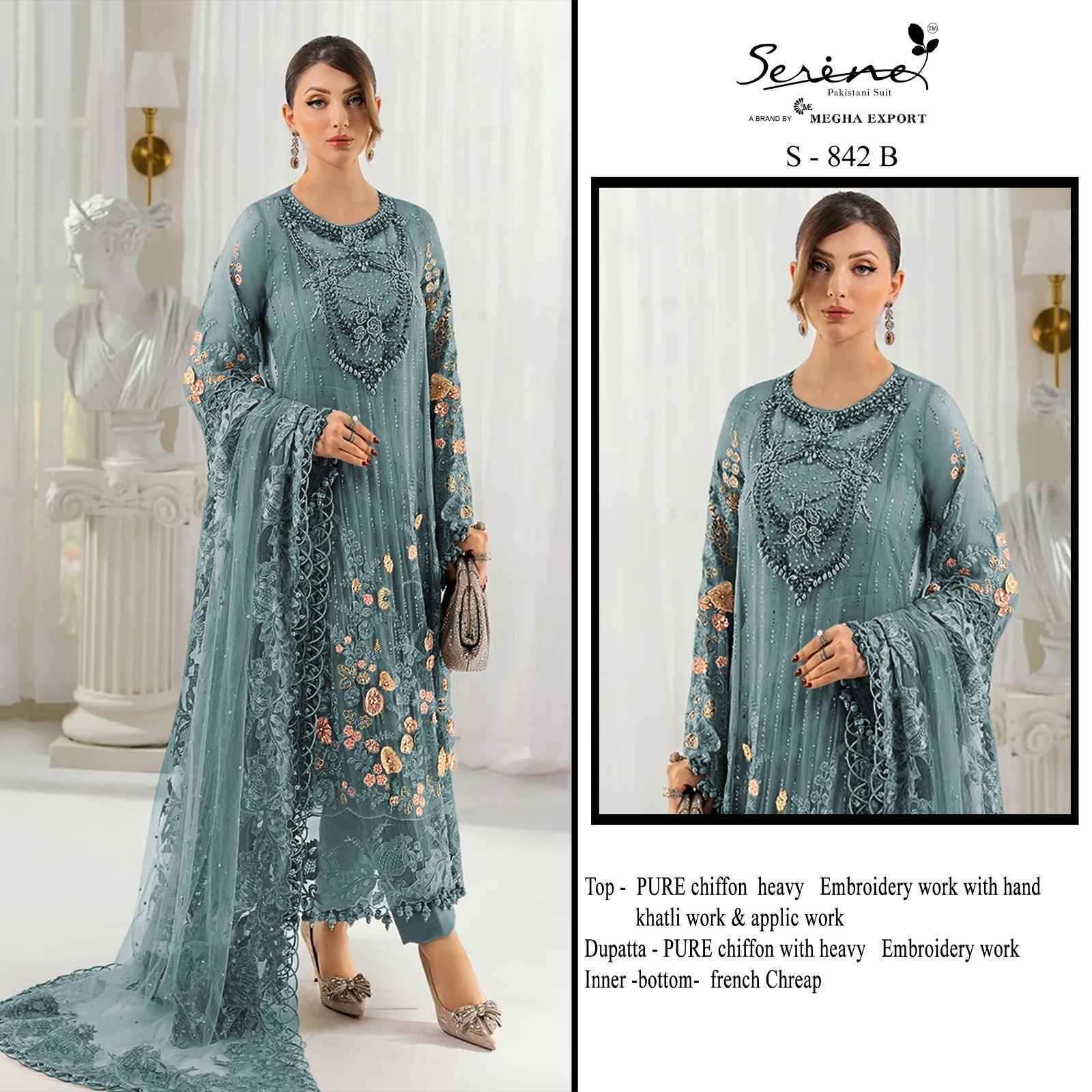 Serine D No S 842 Chiffon Dress Material 4 pcs Catalogue