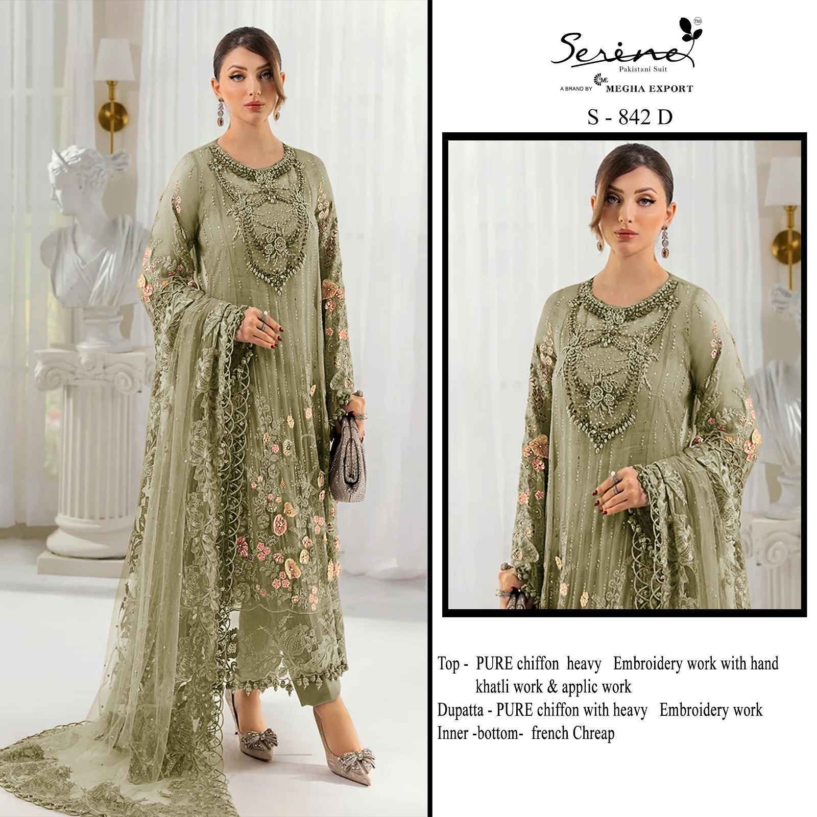 Serine D No S 842 Chiffon Dress Material 4 pcs Catalogue