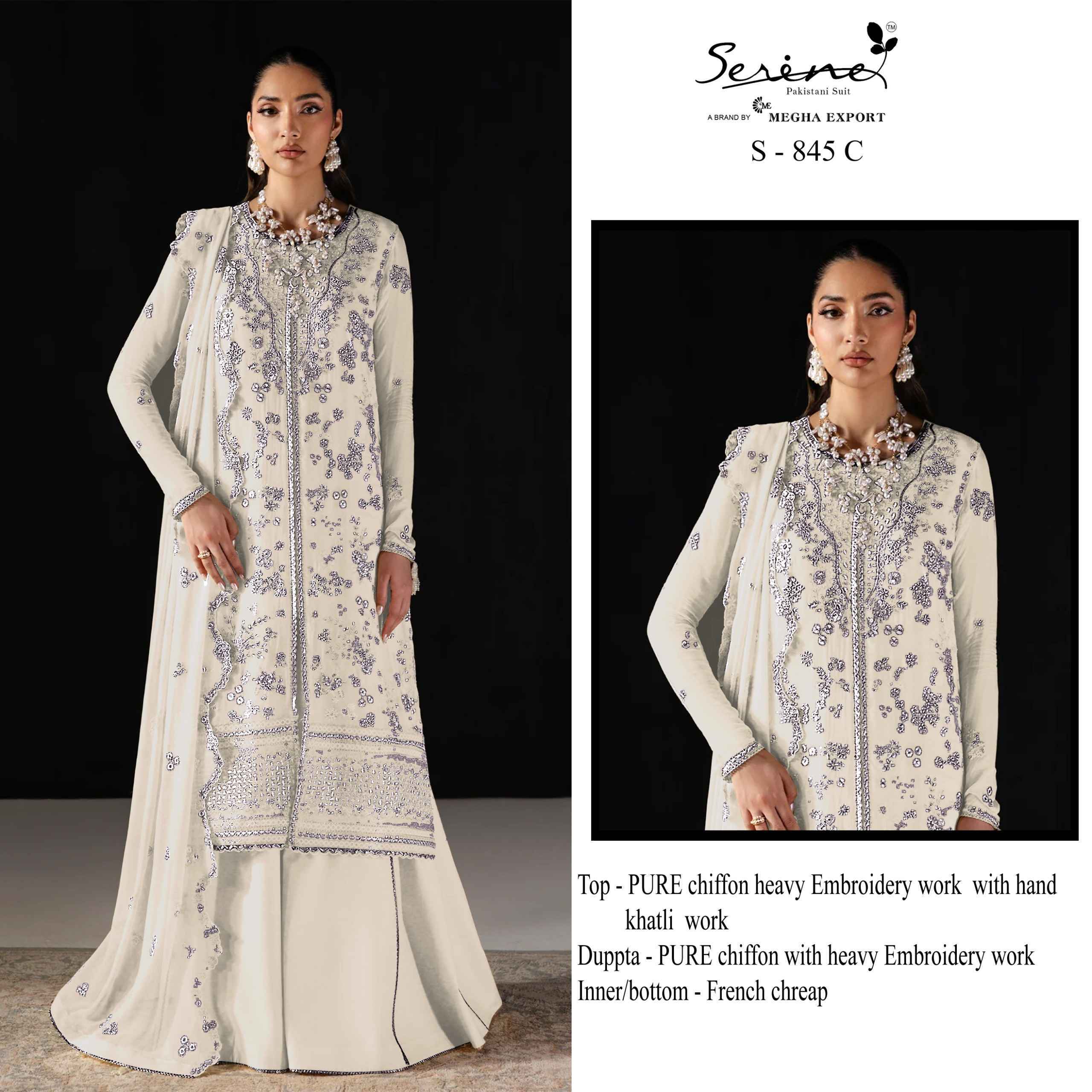 Serine D No S 845 Chiffon Dress Material 4 pcs Catalogue