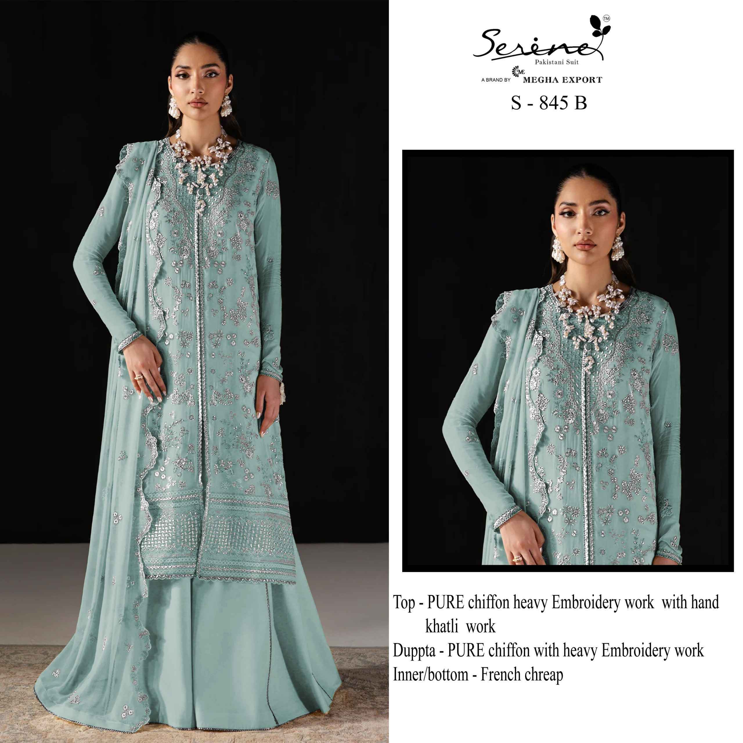 Serine D No S 845 Chiffon Dress Material 4 pcs Catalogue